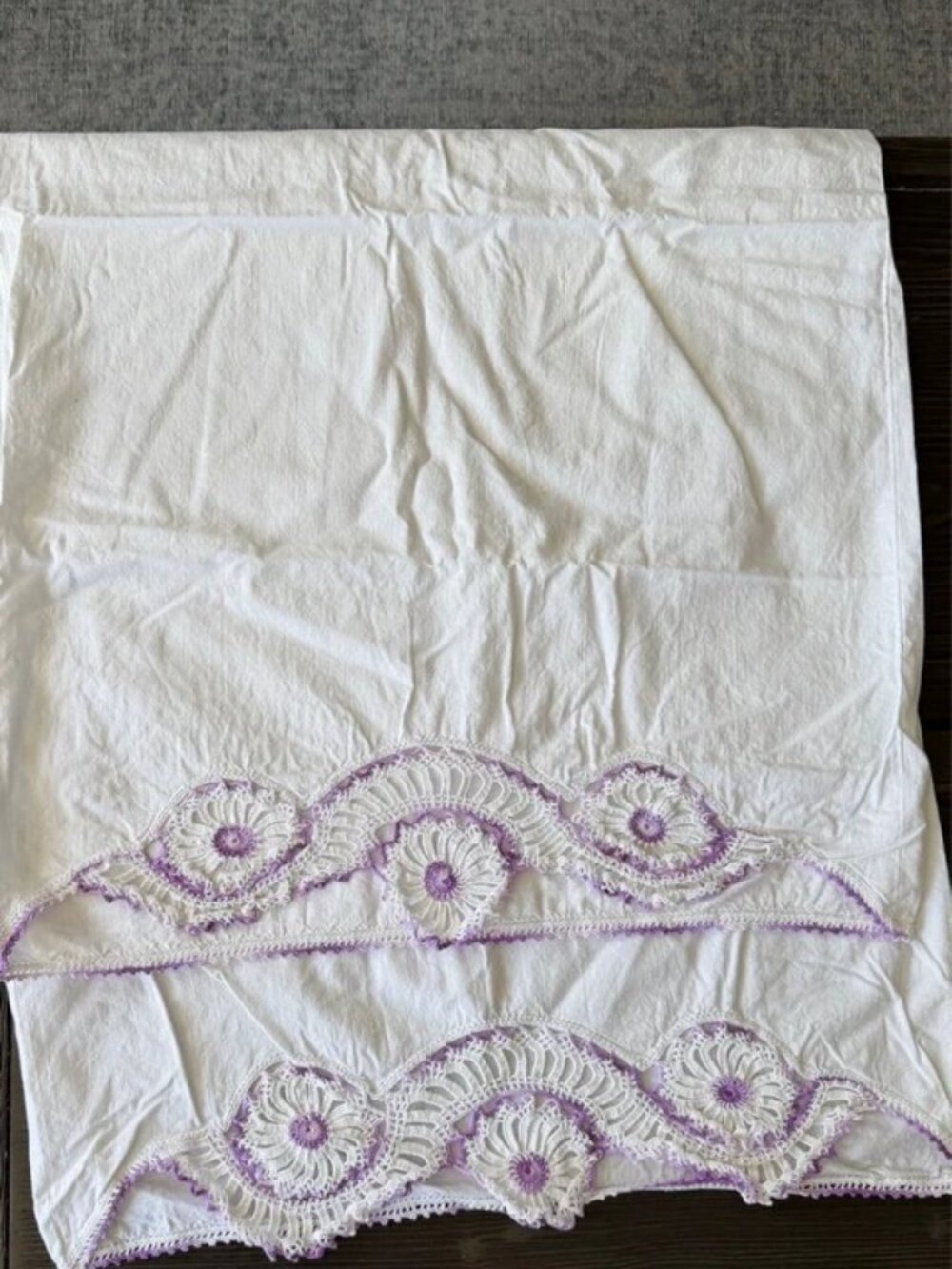 Set of 2 Vintage Crochet Lace Cotton Pillow Cases Pillowcases